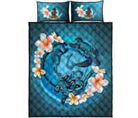 Vanuatu Polynesian Quilt Bed Set - Blue Plumeria Animal Tattoo - Polynesian Pride