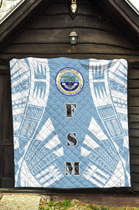 Federated States Of Micronesia Premium Quilt - Federated States Of Micronesia Seal Polynesian White Tattoo (Blue) - Polynesian Pride