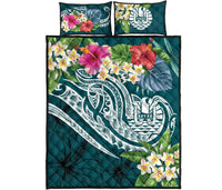 Tahiti Polynesian Quilt Bed Set - Summer Plumeria (Turquoise) - Polynesian Pride