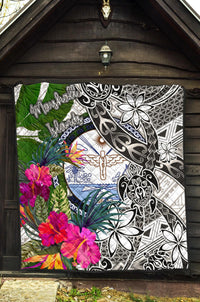 Marshall Islands Premium Quilt White - Turtle Plumeria Banana Leaf Crest - Polynesian Pride