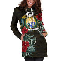 Nauru Hoodie Dress - Nauru Coat Of Arms Hibiscus - Polynesian Pride