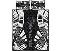 Northern Mariana Islands Quilt Bed Set - Northern Mariana Islands Seal & Polynesian White Tattoo Style Black - Polynesian Pride