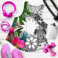 Nauru Custom Personalised Women's Racerback Tank White - Turtle Plumeria Banana Leaf White - Polynesian Pride