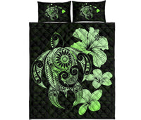Hibiscus Plumeria Mix Polynesian Green Turtle Quilt Bed Set - Polynesian Pride