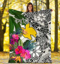 Papua New Guinea Premium Blanket White - Turtle Plumeria Banana Leaf - Polynesian Pride