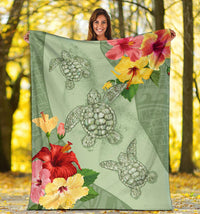 Hawaii Turtle Hibiscus Premium Blanket - Tink Style - Polynesian Pride