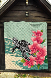 Hawaii Premium Quilt - Hawaii Turtles With Plumeria Classic Premium Quilt - Polynesian Pride