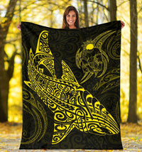 Shark Polynesian Blanket - Polynesian Tattoo Yellow White - Polynesian Pride