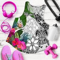 Kosrae Women's Racerback Tank White - Turtle Plumeria Banana Leaf White - Polynesian Pride