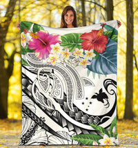Papua New Guinea Polynesian Premium Blanket - Summer Plumeria (White) - Polynesian Pride