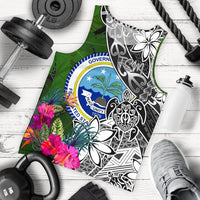 Federated States of Micronesia Men Tank Top - Turtle Plumeria Banana Leaf Black - Polynesian Pride