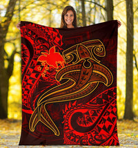 Papua New Guinea Premium Blanket - Red Shark Polynesian Tattoo - Polynesian Pride