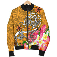 Polynesian Men's Bomber Jacket - Turtle Plumeria Gold Color - Polynesian Pride