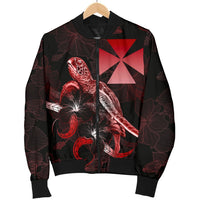 Wallis And Futuna Polynesian Men's Bomber Jacket - Turtle With Blooming Hibiscus Red - Polynesian Pride
