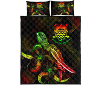 Tuvalu Polynesian Quilt Bed Set - Turtle With Blooming Hibiscus Reggae - Polynesian Pride