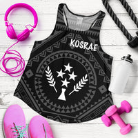 Kosrae Women's Racerback Tank - Kosrae Flag In Polynesian Tattoo Style (Black) - Polynesian Pride