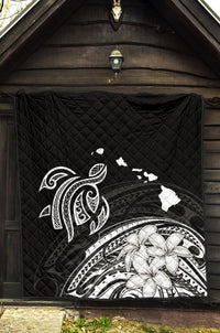 Hawaii Map Plumeria Polynesian Premium Quilt - Polynesian Pride