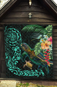 Tiki Polynesian Premium Quilt Turtle Hibiscus - Polynesian Pride