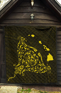 Rays Hawaii Map Polynesian Premium Quilt - Yellow - Polynesian Pride