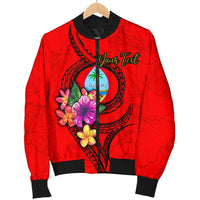 Guam Polynesian Custom Personalised Men's Bomber Jacket - Floral With Seal Red - Polynesian Pride