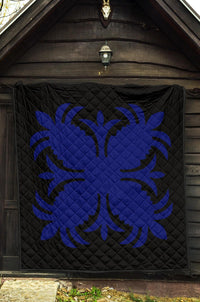 Hawaiian Premium Quilt Royal Pattern - Black And Blue - A2 Style - Polynesian Pride