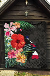 Hawaii Premium Quilt - Hawaii Map Hibiscus Quilt - Polynesian Pride