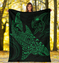 Shark Polynesian Blanket - Polynesian Tattoo Green White - Polynesian Pride