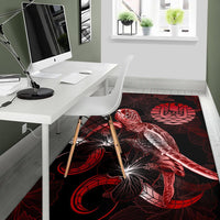 Tahiti Polynesian Area Rugs - Turtle With Blooming Hibiscus Red - Polynesian Pride