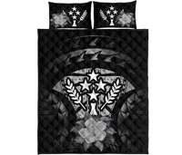 Kosrae Polynesian Quilt Bed Set Hibiscus Gray - Polynesian Pride