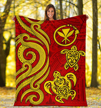Polynesian Hawaii (Kanaka Maoli) Premium Blanket - Red Tentacle Turtle - Polynesian Pride