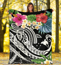 Papua New Guinea Polynesian Premium Blanket - Summer Plumeria (Black) - Polynesian Pride