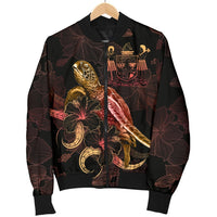 FiJi Polynesian Men's Bomber Jacket - Turtle With Blooming Hibiscus Gold - Polynesian Pride