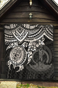 Vanuatu Polynesian Premium Quilt - Vanuatu Coat Of Arms & White Turtle Hibiscus - Polynesian Pride