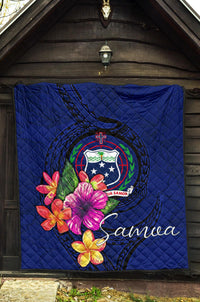 Samoa Polynesian Premium Quilt - Floral With Seal Blue - Polynesian Pride