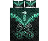 Maori Manaia New Zealand Quilt Bed Set Turquoise - Polynesian Pride