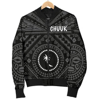 Chuuk Men's Bomber Jacket - Chuuk Seal With Polynesian Tattoo Style ( Black) - Polynesian Pride