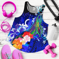Vanuatu Custom Personalised Women Tank - Humpback Whale with Tropical Flowers (Blue) Blue - Polynesian Pride