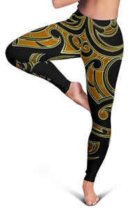 Hawaii Tribal Polynesian Women's Leggings - Gold - Juno Style - AH - Polynesian Pride