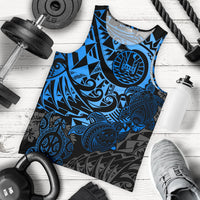 Tahiti Polynesian Men Tank Top - Blue Turtle Hibiscus Flowing BLUE - Polynesian Pride