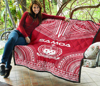 Samoa Premium Quilt - Samoa Coat Of Arms Polynesian Chief Red Version - Polynesian Pride
