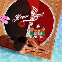 Fiji Polynesian Custom Personalised Beach Blanket - Coat Of Arm With Hibiscus - Polynesian Pride