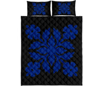 Hawaiian Quilt Bed Set Royal Pattern - Black And Blue - B2 Style - Polynesian Pride
