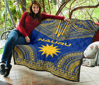 Nauru Premium Quilt - Nauru Flag Polynesian Chief Blue Version - Polynesian Pride