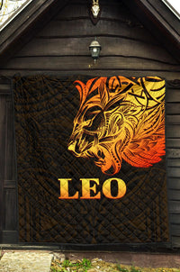 Sun In Leo Zodiac Premium Quilt Polynesian Tattoo Simple - Orange Black - Polynesian Pride