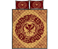 Hawaii Map Classic Floral Quilt Bed Set Red - Polynesian Pride