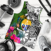 Nauru Men Tank Top - Turtle Plumeria Banana Leaf Crest Black - Polynesian Pride