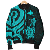 Papua New Guinea Men's Bomber Jacket - Turquoise Tentacle Turtle - Polynesian Pride