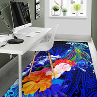 Kosrae Custom Personalised Area Rug - Humpback Whale with Tropical Flowers (Blue) - Polynesian Pride