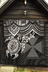 Wallis and Futuna Polynesian Premium Quilt - Wallis and Futuna Coat Of Arms & White Turtle Hibiscus - Polynesian Pride