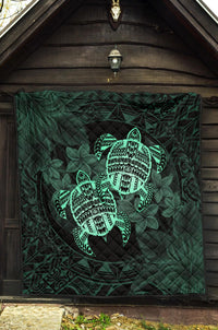 Hawaii Premium Quilt - Turtle Strong Pattern Hibiscus Plumeria Turquoise AH - Polynesian Pride